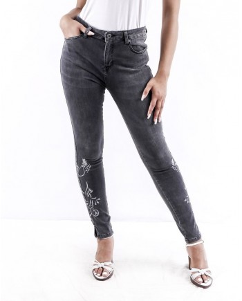 Jean skinny gris à broderie "Paix" SVNTY 