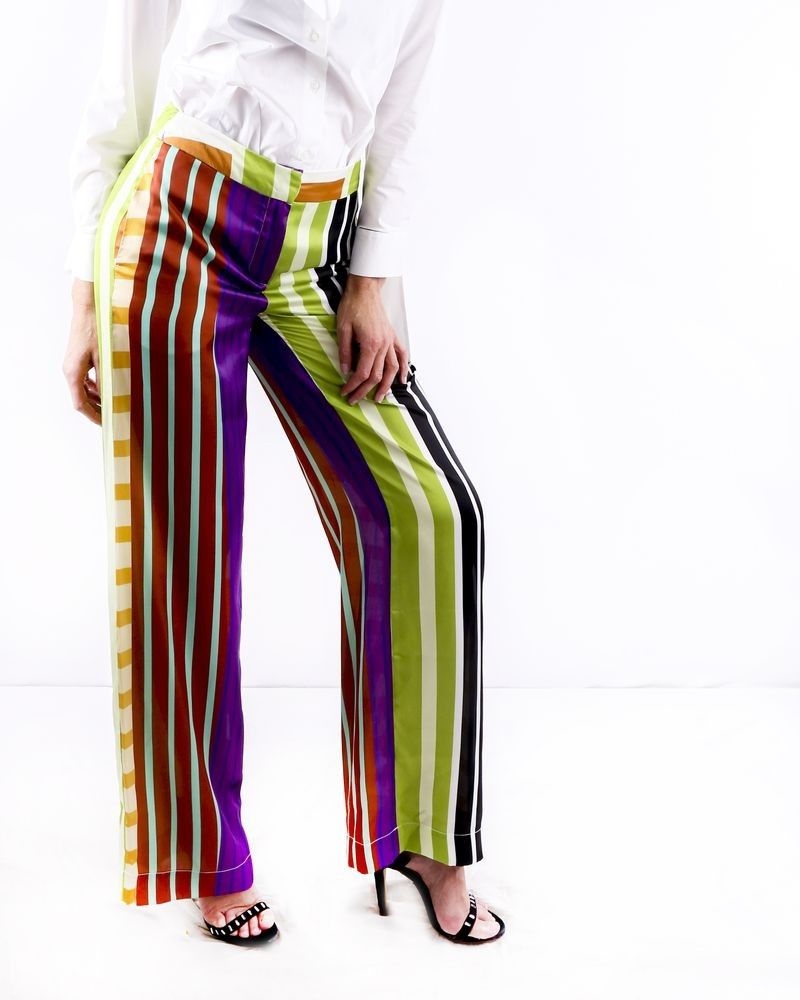 Pantalon palazzo en satin rayé vert Collectors Club 