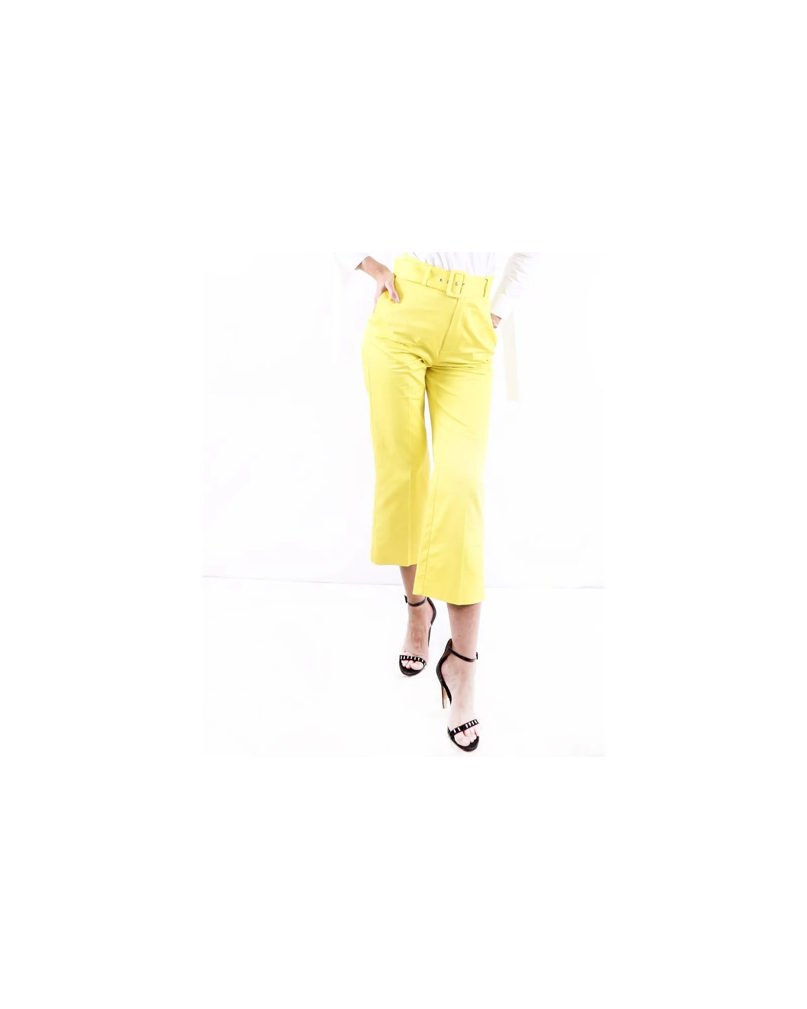 Pantalon culotte jaune ceinturé Space Simona Corsellini 