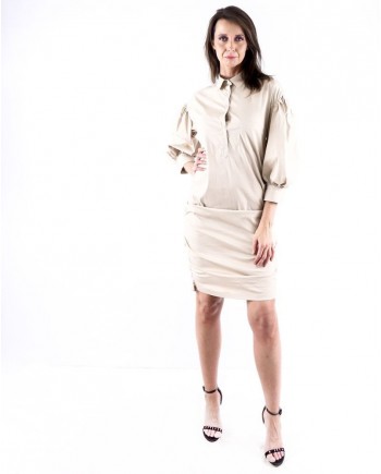 Robe chemise beige à détails froncé Sara Roka 