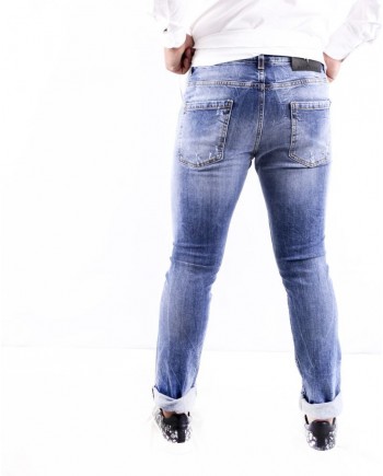 Jean skinny en coton bleu effet dechiré John Richmond 