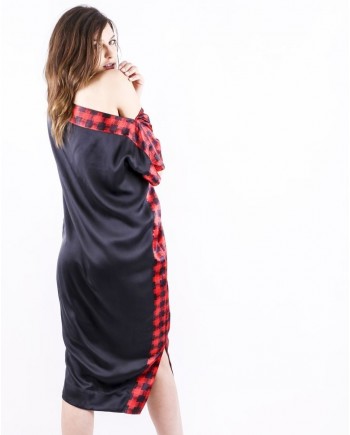 Robe foulard en soie noir à galons rouge Michel Klein 