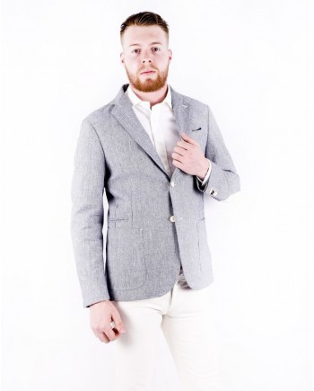 Veste en coton côtelé gris à coudière beige GH 