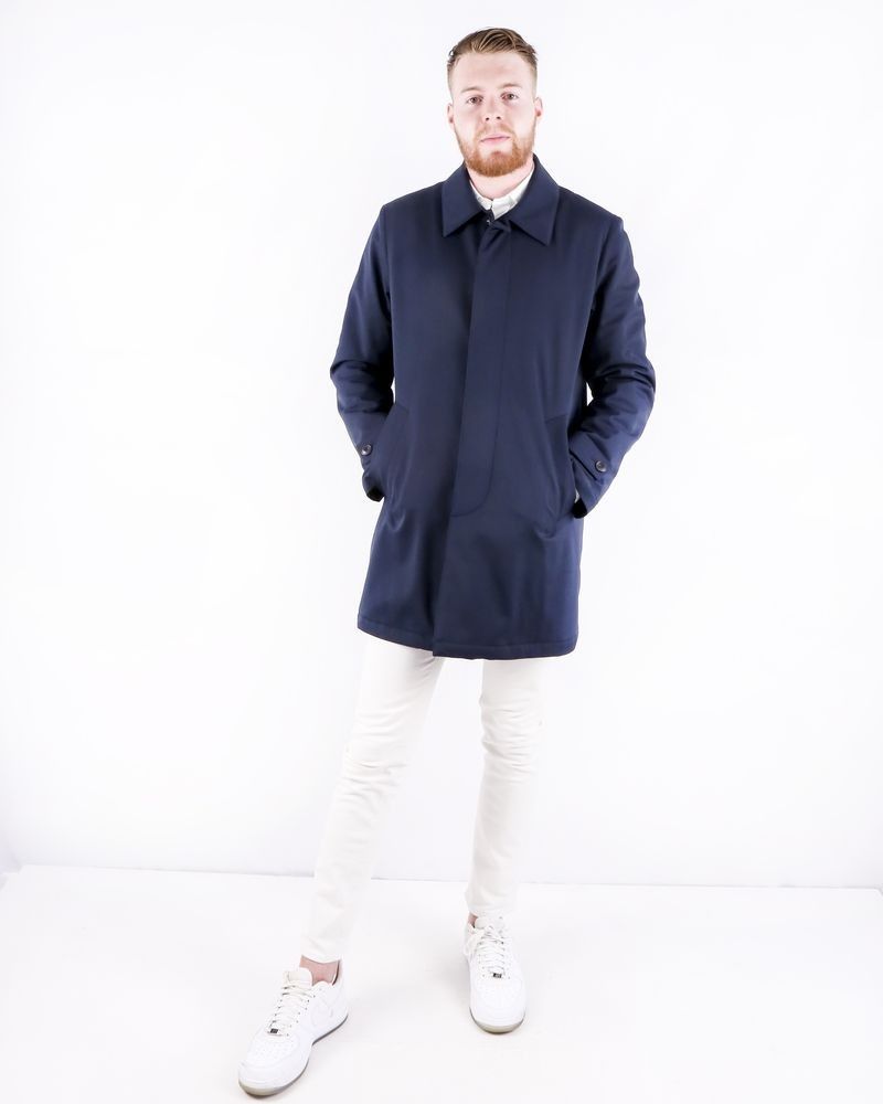 Parka longue en laine bleu Manzoni 