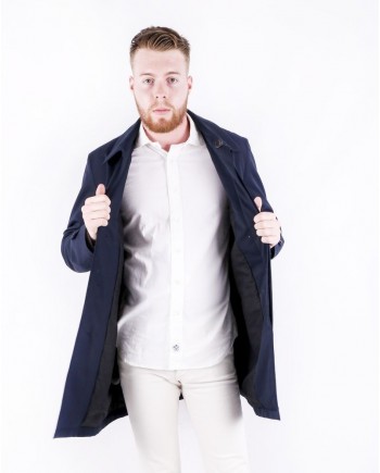 Parka longue en laine bleu Manzoni 