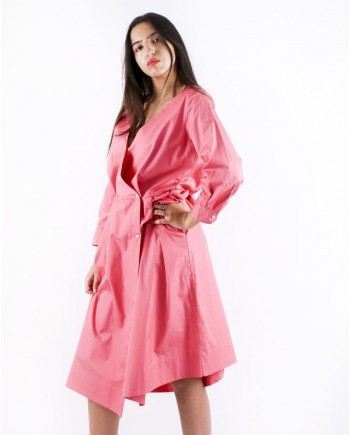 Robe chemise rose à détails plissés Sara Roka 