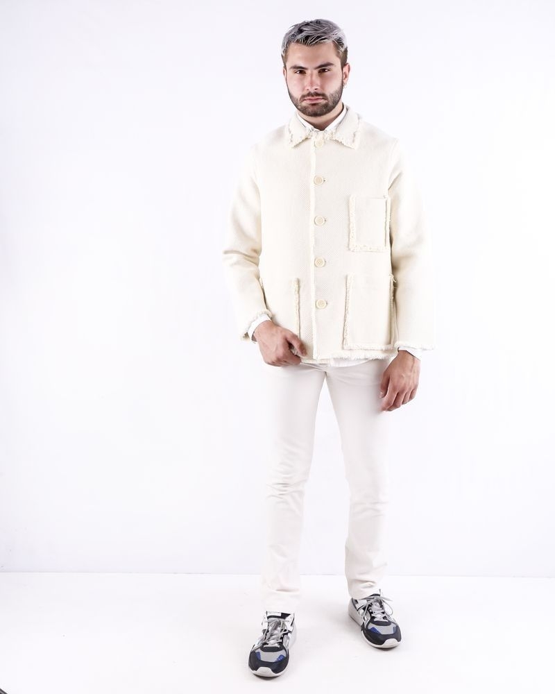 Veste homme en coton tressés façon osier beige Maison Flaneur 