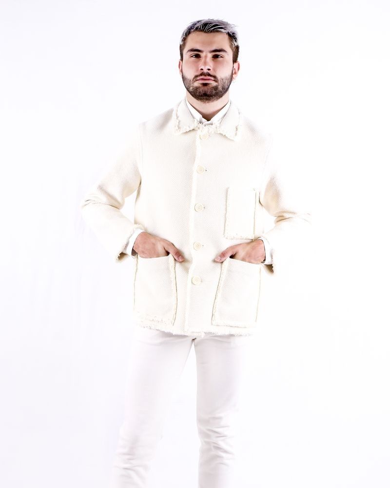 Veste homme en coton tressés façon osier beige Maison Flaneur 