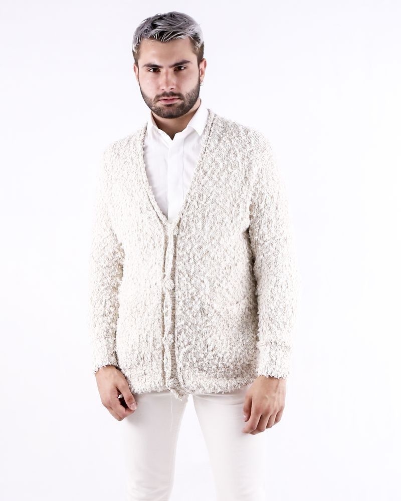 Cardigan en coton poilu beige Maison Flaneur 