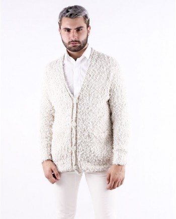 Cardigan en coton poilu beige Maison Flaneur 