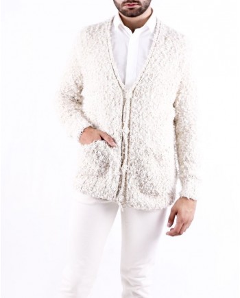 Cardigan en coton poilu beige Maison Flaneur 