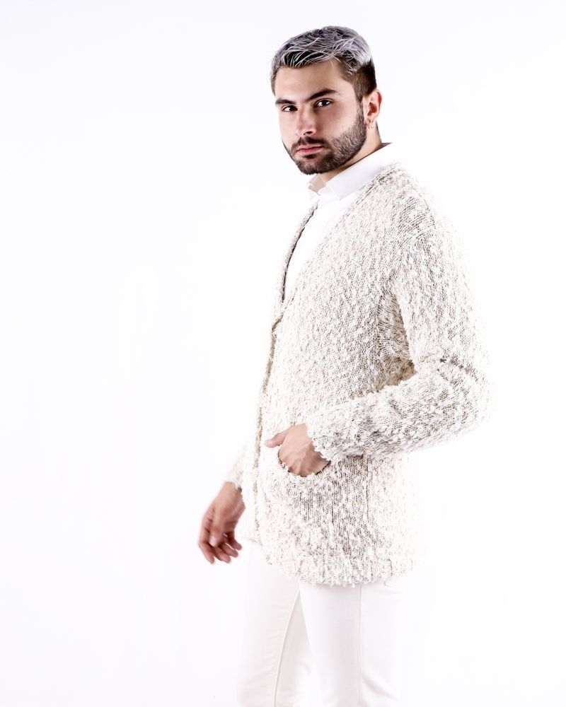 Cardigan en coton poilu beige Maison Flaneur 