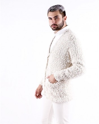 Cardigan en coton poilu beige Maison Flaneur 