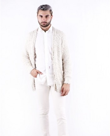 Cardigan en coton poilu beige Maison Flaneur 