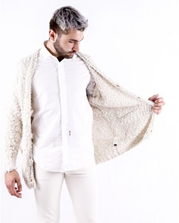 Cardigan en coton poilu beige Maison Flaneur 