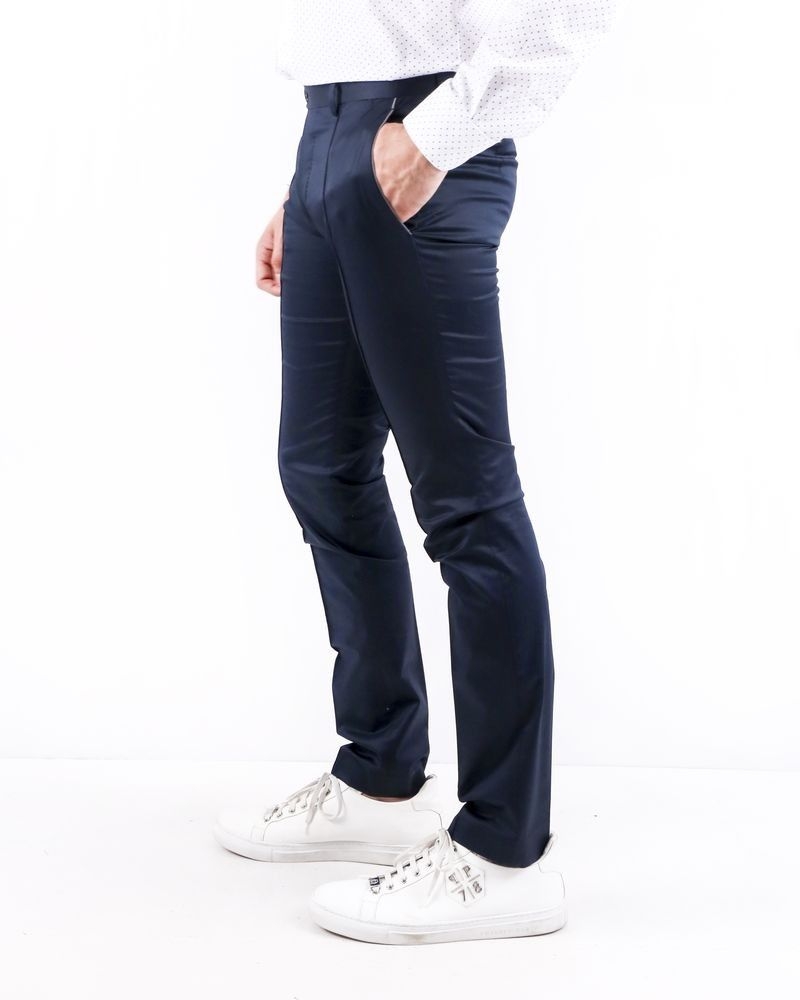 Pantalon slim fit en coton bleu marine à poches passepoilées Ly Adams 