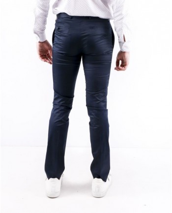 Pantalon slim fit en coton bleu marine à poches passepoilées Ly Adams 