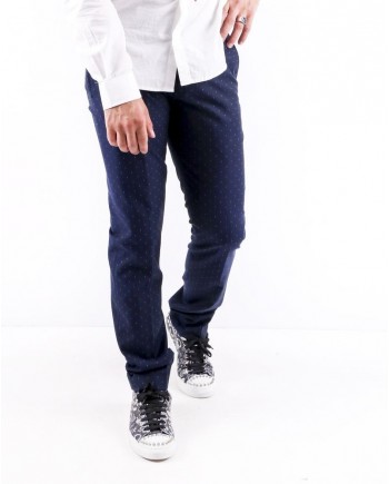 Pantalon slim fit bleu à motif losange Ly Adams 