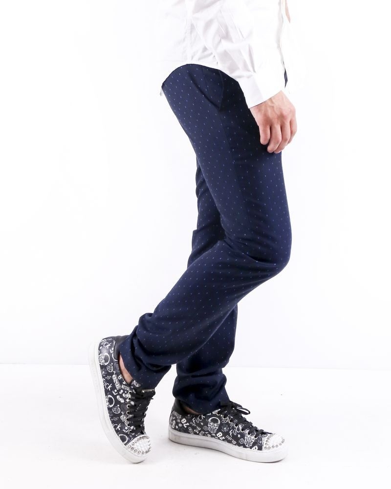 Pantalon slim fit bleu à motif losange Ly Adams 