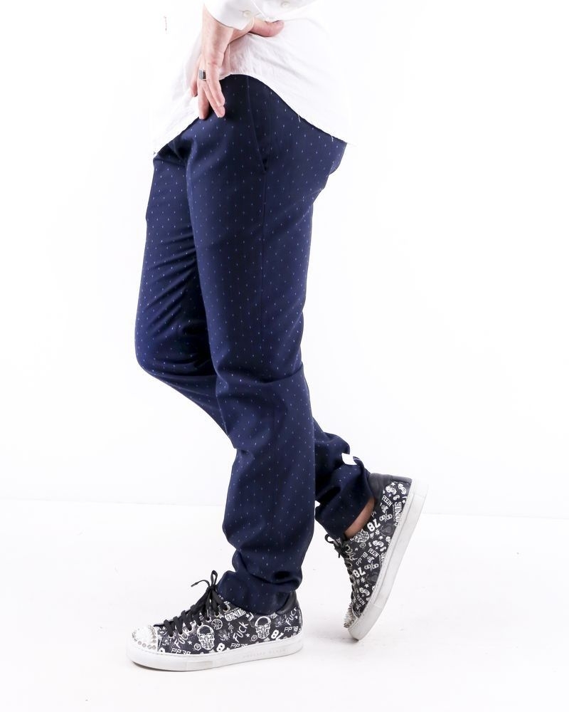 Pantalon slim fit bleu à motif losange Ly Adams 