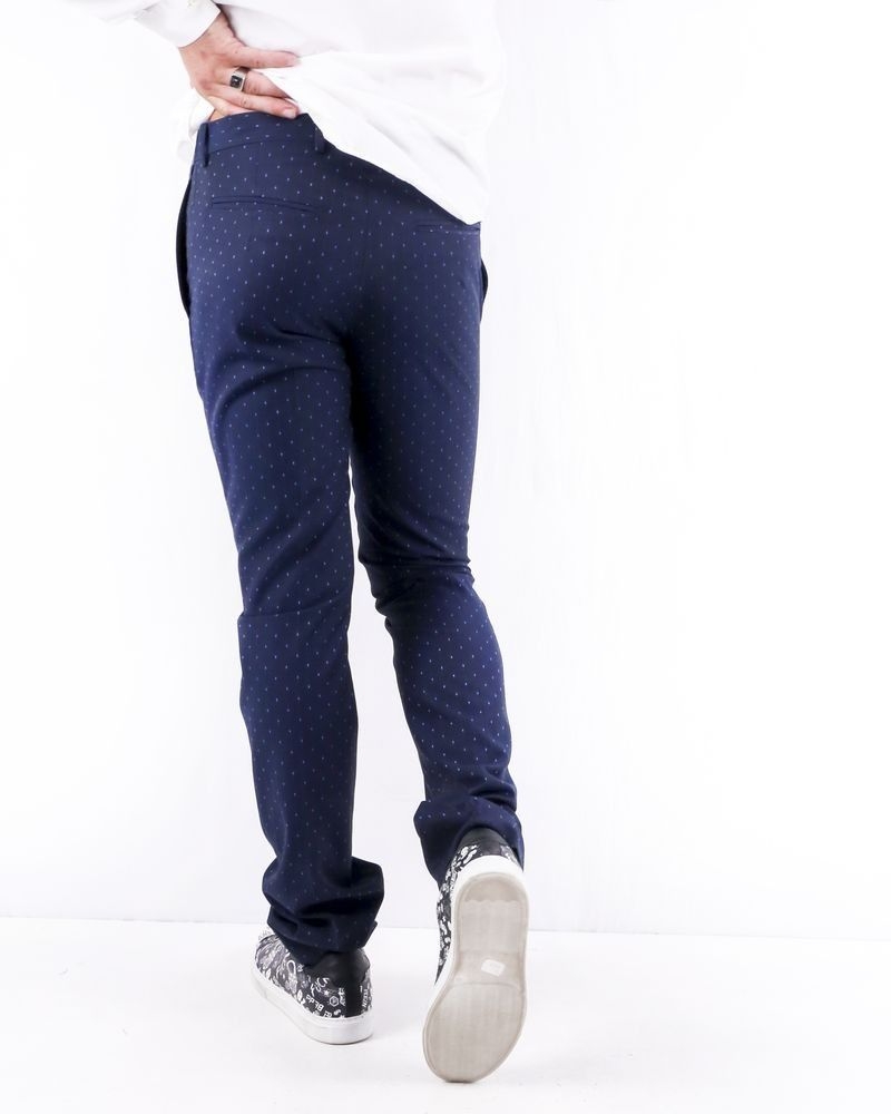 Pantalon slim fit bleu à motif losange Ly Adams 