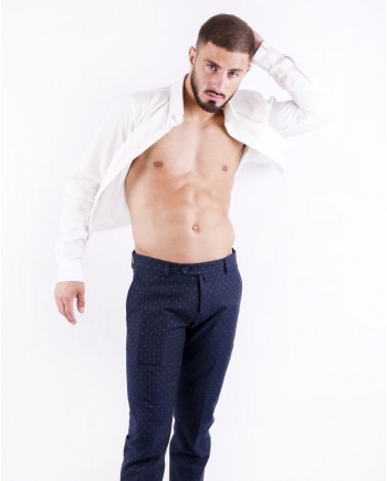 Pantalon slim fit bleu à motif losange Ly Adams 