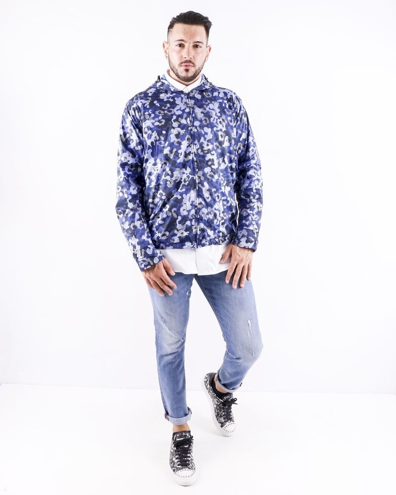 Blouson imperméable bleu à motif camouflage Geym 