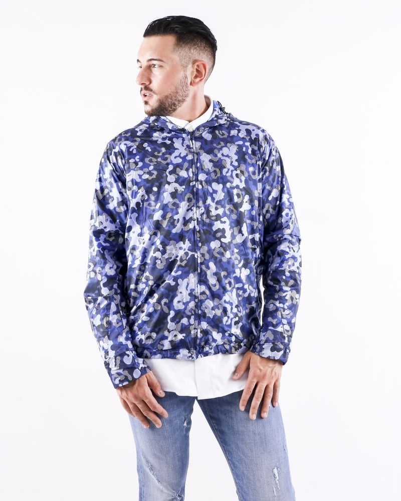 Blouson imperméable bleu à motif camouflage Geym 