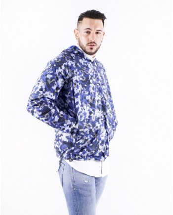 Blouson imperméable bleu à motif camouflage Geym 