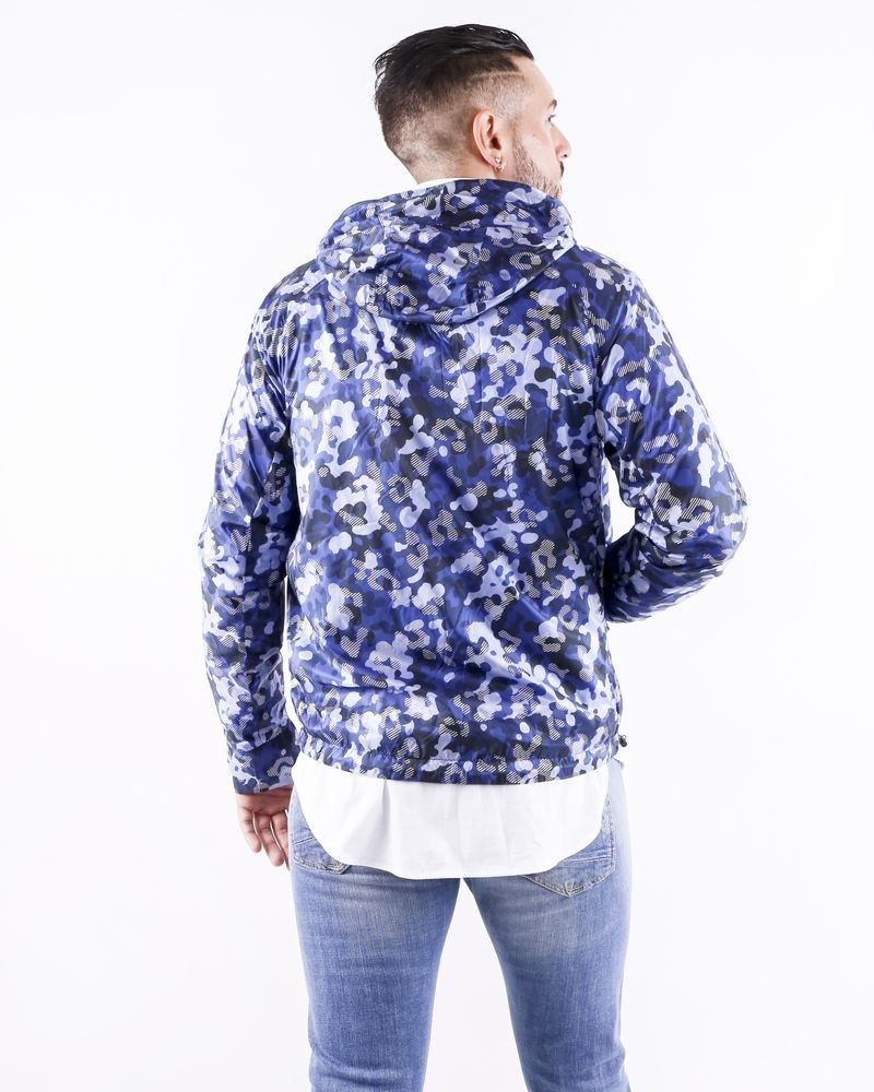 Blouson imperméable bleu à motif camouflage Geym 