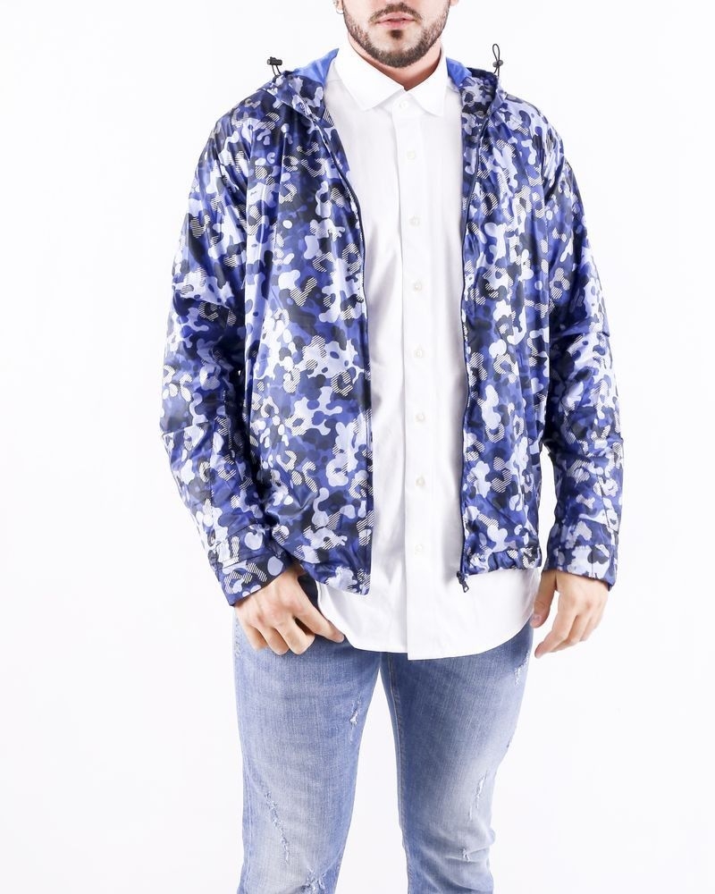 Blouson imperméable bleu à motif camouflage Geym 