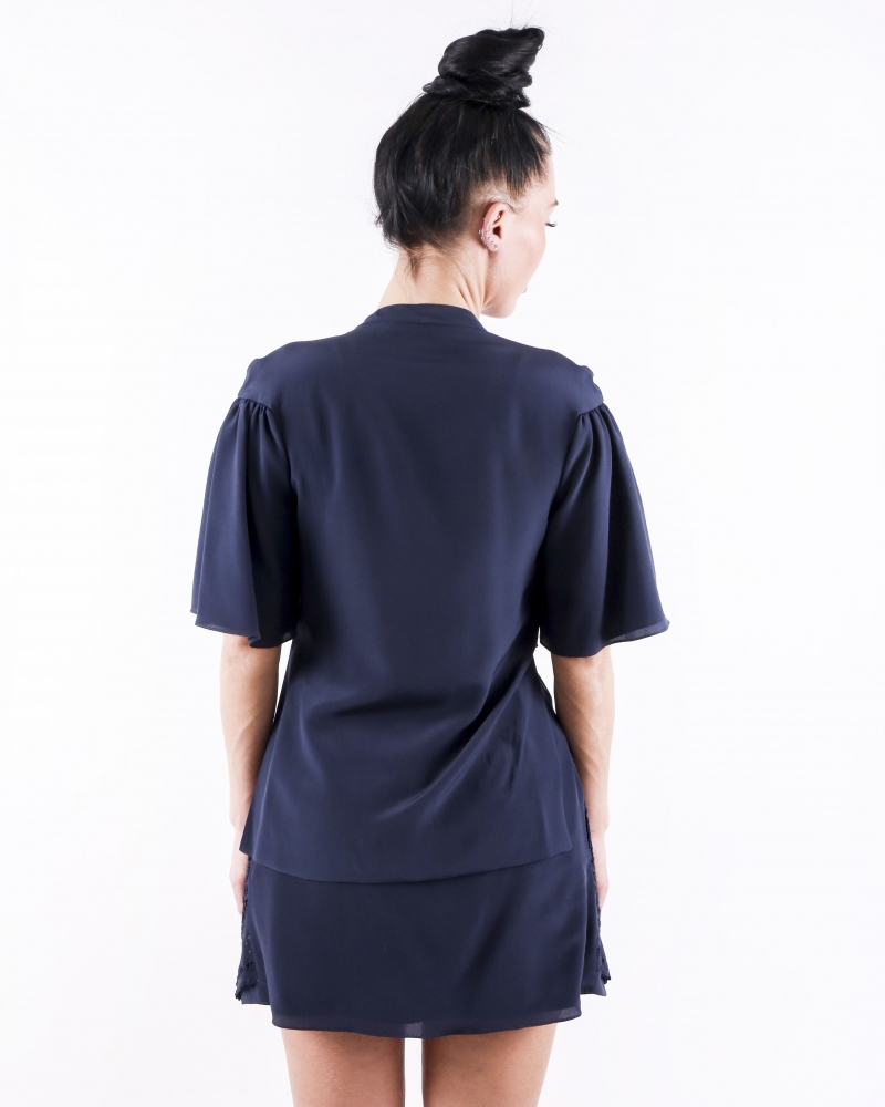 Robe empire en soie et dentelle bleu Stella McCartney 