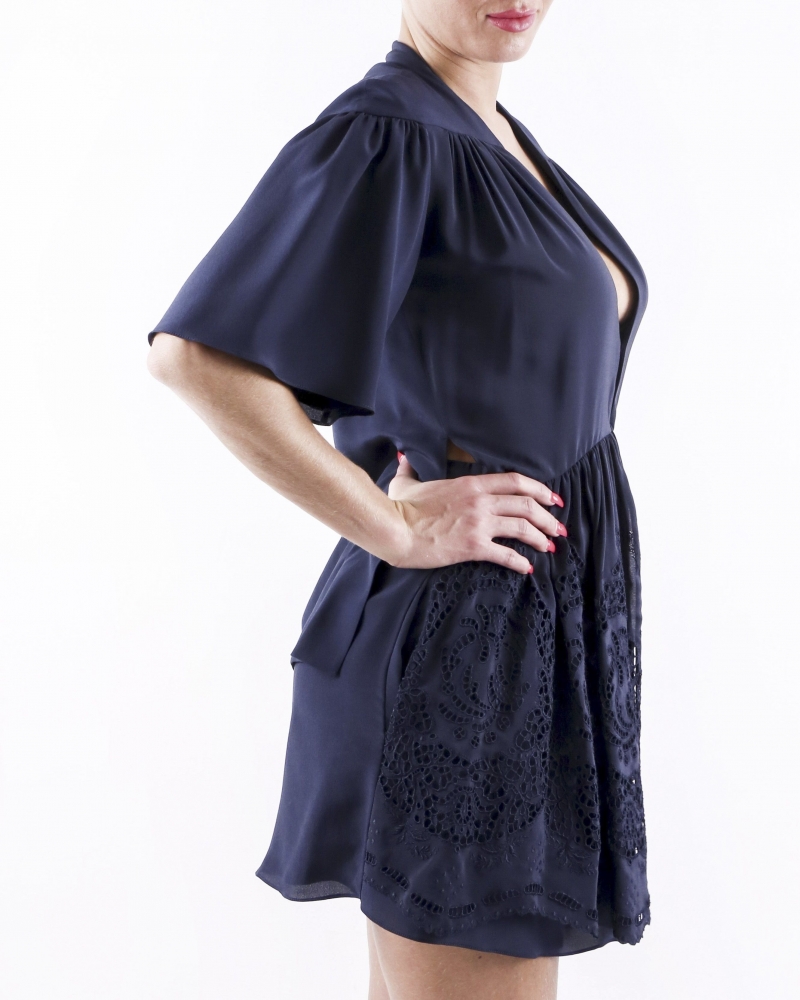 Robe empire en soie et dentelle bleu Stella McCartney 