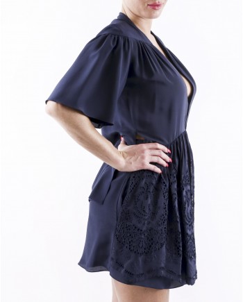 Robe empire en soie et dentelle bleu Stella McCartney 