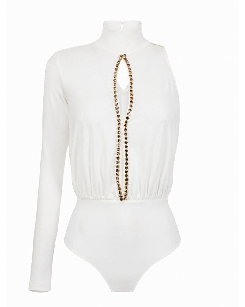 Body en jersey blanc à strass Elisabetta Franchi 