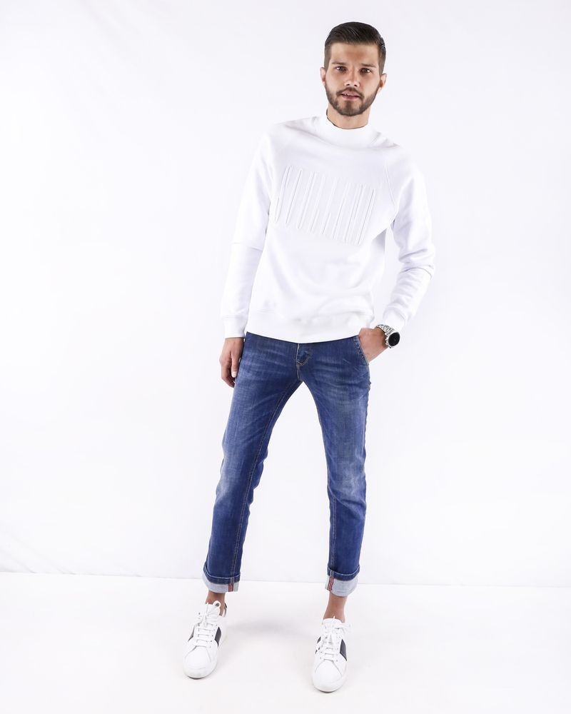 Jean slim en coton bleu délavé 3D 