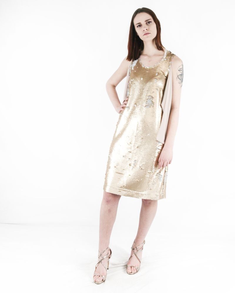 Robe tailleur à sequins réversibles beige Maesta 