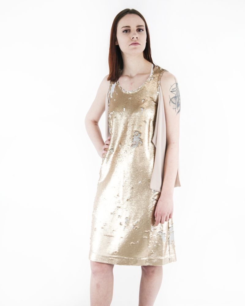 Robe tailleur à sequins réversibles beige Maesta 