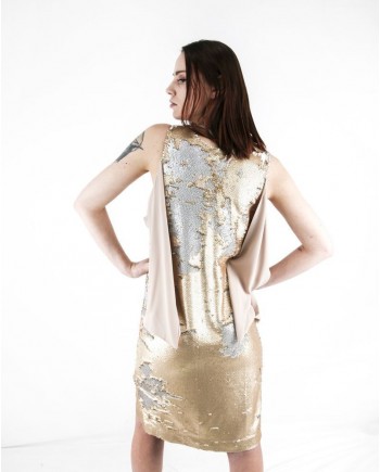 Robe tailleur à sequins réversibles beige Maesta 