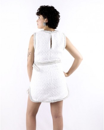 Robe en tweed blanc sans manches Edward Achour 