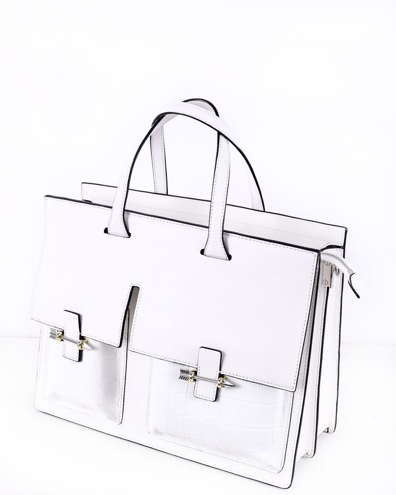 Sac à main en cuir blanc avec bordure en relief croco Mackage 