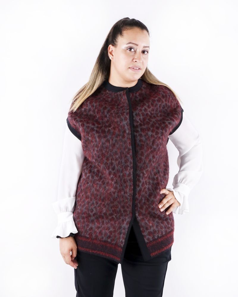 Blouson long en mohair bordeaux à motif animal She's so 