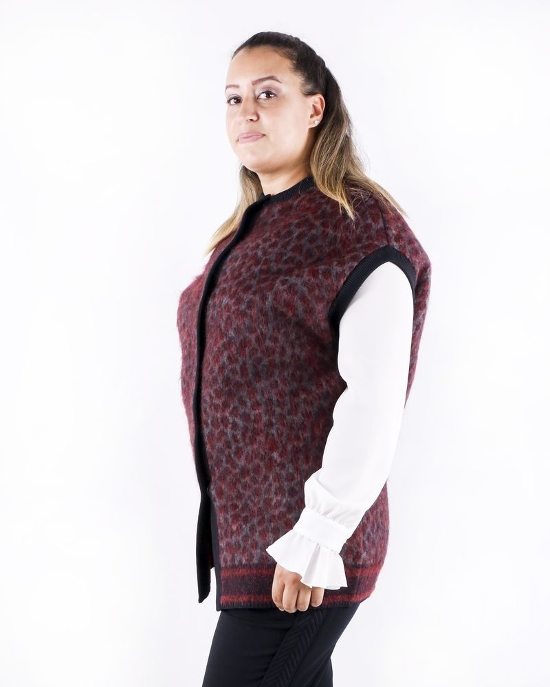 Blouson long en mohair bordeaux à motif animal She's so 