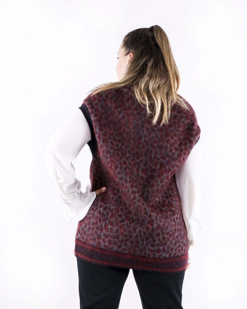 Blouson long en mohair bordeaux à motif animal She's so 