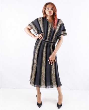 Robe chauve souris en laine grise rayé Missoni 