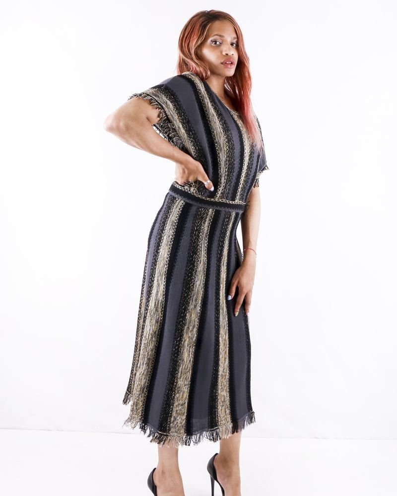 Robe chauve souris en laine grise rayé Missoni 