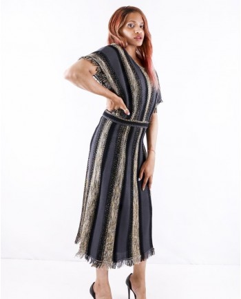 Robe chauve souris en laine grise rayé Missoni 