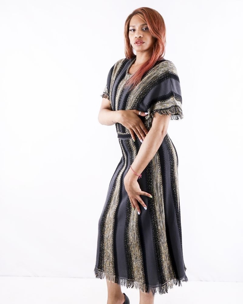 Robe chauve souris en laine grise rayé Missoni 