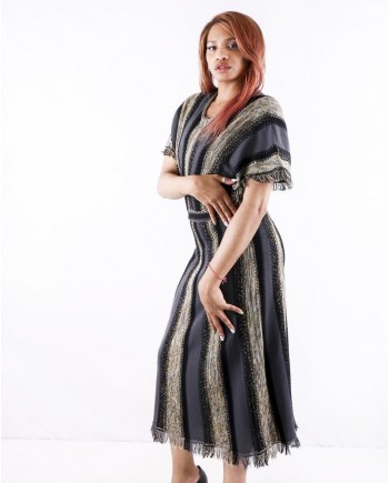 Robe chauve souris en laine grise rayé Missoni 