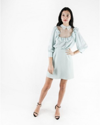 Robe courte amovible en mousseline lamé bleu Elisabetta Franchi 